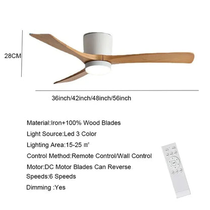 Low Floor Modern Ceiling Fans No Light 36 42 48 56 Inches DC Motor Reversible Blades Remote Control Led Fans Lamp With Lights