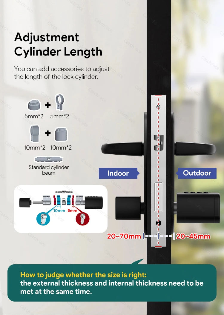 V1 Pro+ Version Adjustable TUYA APP Smart Life Fingerprint Password Digital RFID Card Cylinder Smart Door Lock for Home