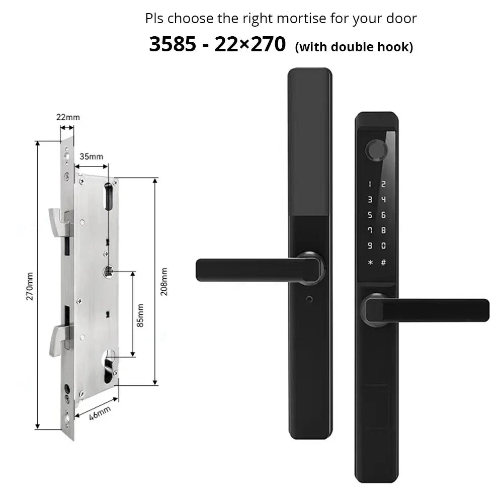 85 Lock Body WIFI Smart Lock For Aluminum Patio Glass Door Smart Life APP App Handle Fingerprint Electronic Digital Lock