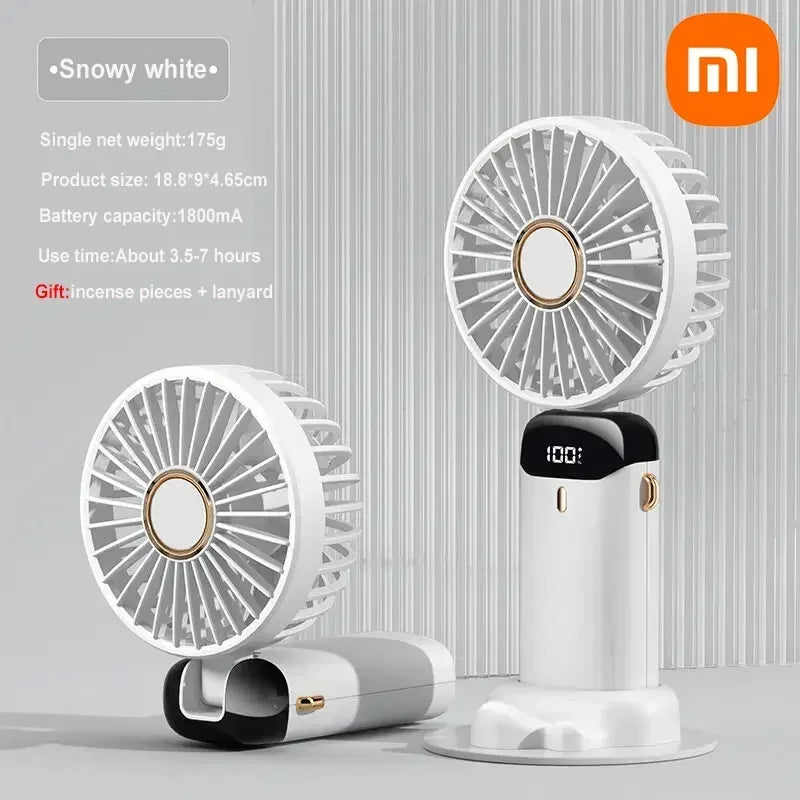 Xiaomi USB Handheld Mini Fan Foldable Portable Neck Hanging Fans 5 Speed USB Rechargeable Fan with Phone Stand Display Screen