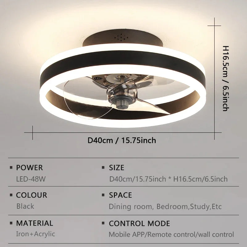 Modern LED Ceiling Fan Light Intelligent APP Remote Dimming 6-speed Fan Light Bedroom Living Room Dining Room Home Electric Fans