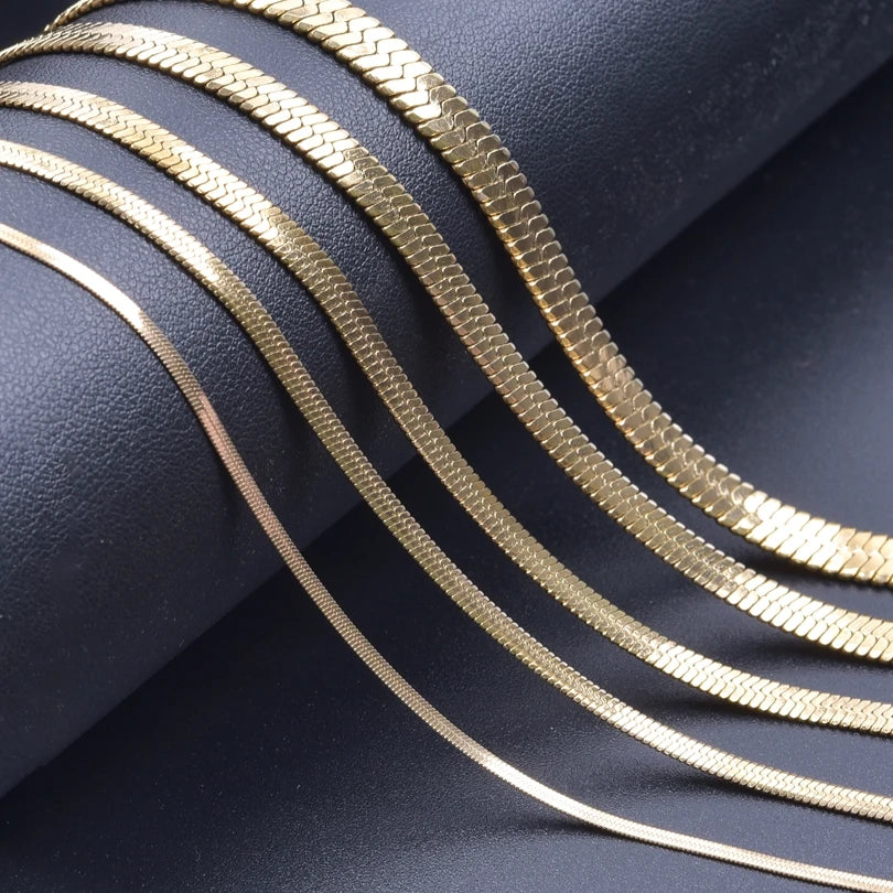 Stainless Steel Chain Necklace Width 2/3/4/5/6mm Flat Necklace Unisex Gold Color Snake Chain Necklace For Women Jewelry Gift New