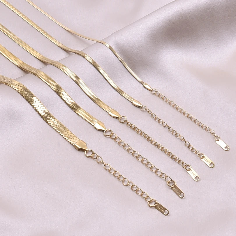 Stainless Steel Chain Necklace Width 2/3/4/5/6mm Flat Necklace Unisex Gold Color Snake Chain Necklace For Women Jewelry Gift New