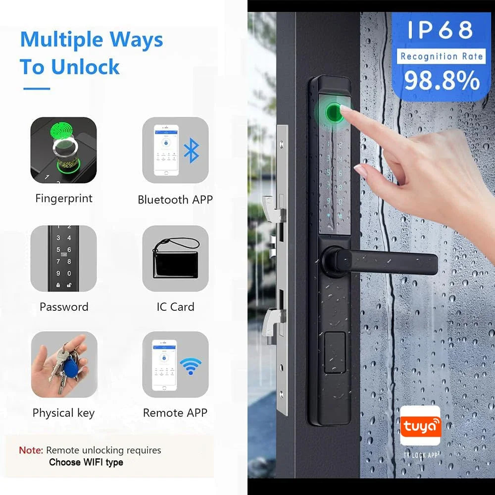 85 Lock Body WIFI Smart Lock For Aluminum Patio Glass Door Smart Life APP App Handle Fingerprint Electronic Digital Lock