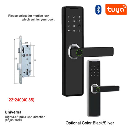Support 8 Languages Fingerprint Lock Smart Door Lock For 150 Users Capacity Household  Tuya Intelligent Life APP Control