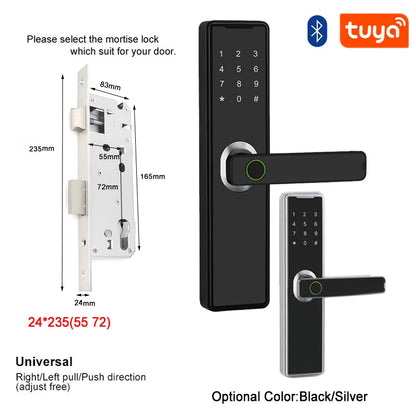 Support 8 Languages Fingerprint Lock Smart Door Lock For 150 Users Capacity Household  Tuya Intelligent Life APP Control