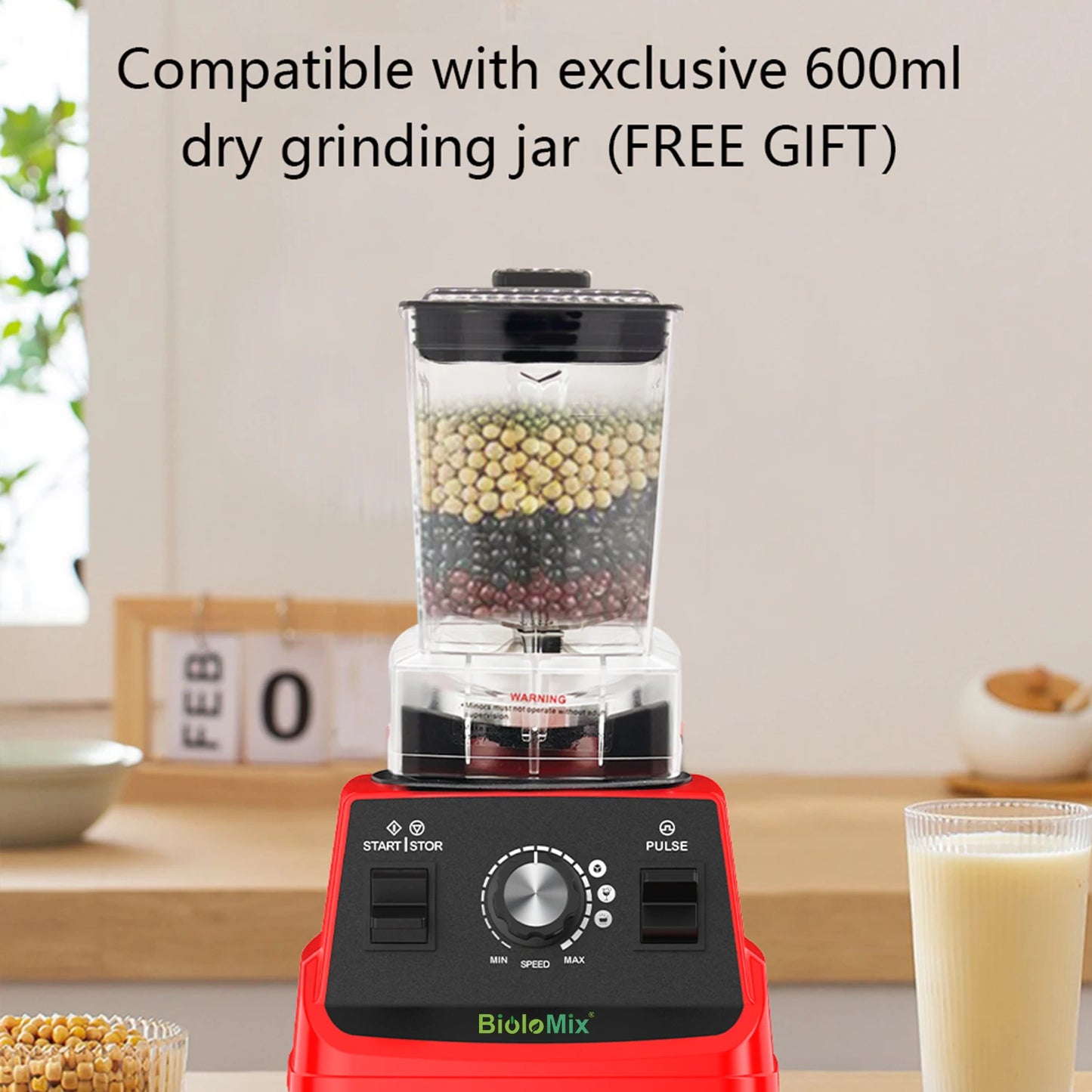 BioloMix Mini Pro 1800W High Power Smoothie Blender BPA Free 1.8L and 0.6L Dual Jar High Performance Kitchen Mixer Juicer