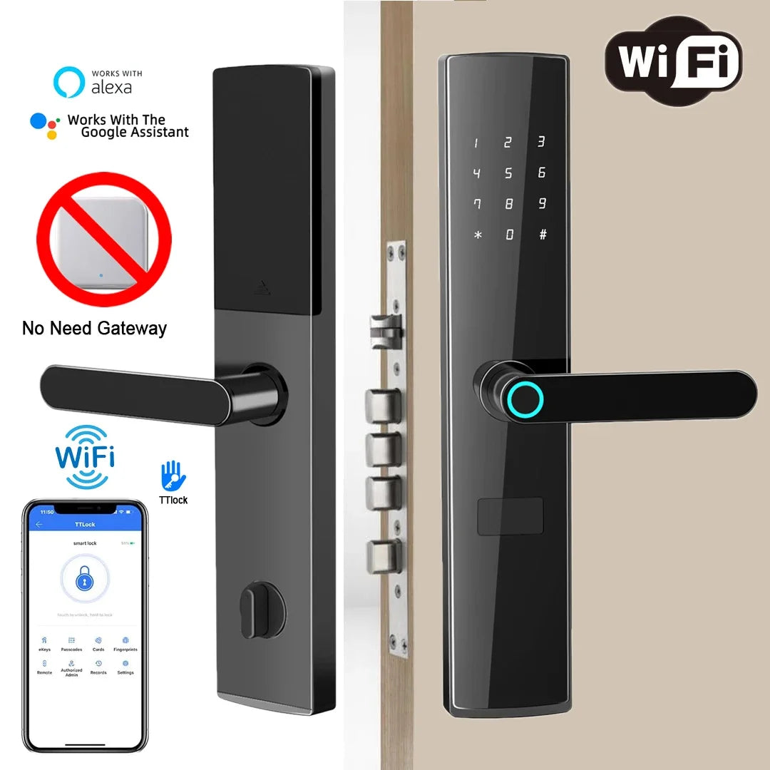 TTlock App Connect Without Gateway Smart Lock Wifi Remote Control Keyless Entry Digital  Fingerprint Door Lock with Keypad