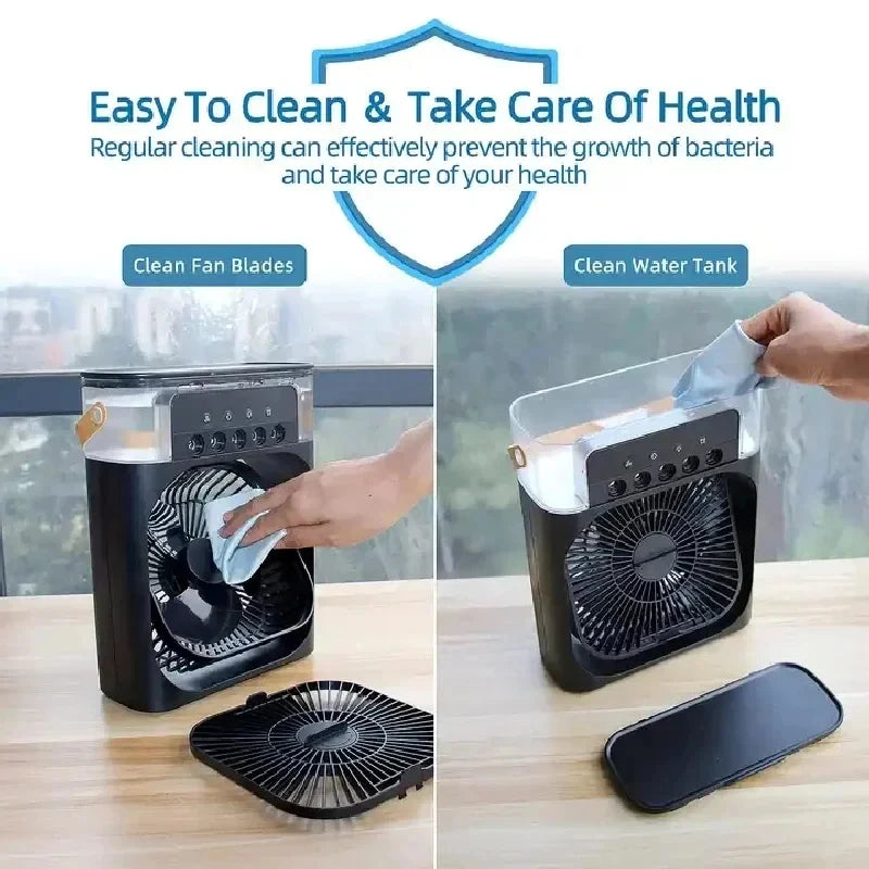 Electric Fan Portable Air Conditioner USB LED Night Light Water Mist Fun 3 In 1 Humidifier Mini Desktop Cooling Fan For Home