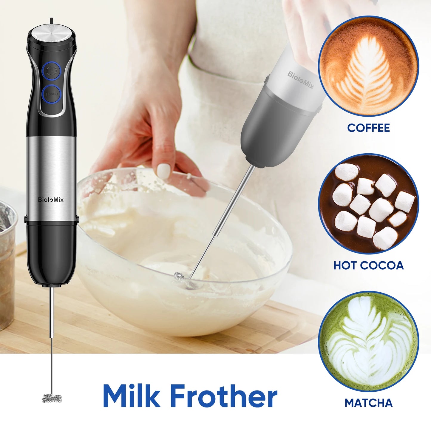 BioloMix 5 in 1 Immersion Hand Blender,1500W Blender with 304 Stainless Steel Blade,Food Processor,Smoothies Puree Baby Food