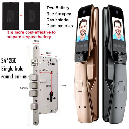 WiFi Tuya APP Voice Intercom Digital Door Lock  High Quanlity 3D Face Recognition Smart Door Lock With Camera
