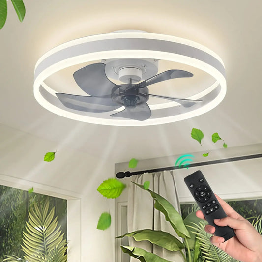 Modern LED Ceiling Fan With Light DC Motor 6-speed Timing Fan 50CM Low Floor Loft Remote Control Decorative Fan With Light