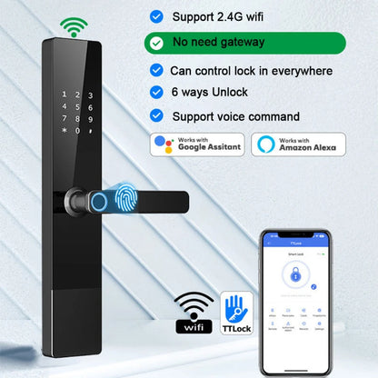 TTlock App Connect Without Gateway Smart Lock Wifi Remote Control Keyless Entry Digital  Fingerprint Door Lock with Keypad
