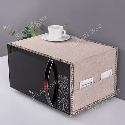 Solid Color Dustproof Microwave Oven Cloth Dust Covers with Storage Bag Microwave Oven Covers Kitchen Supplies