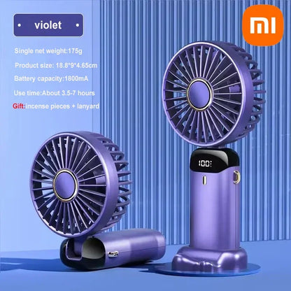 Xiaomi USB Handheld Mini Fan Foldable Portable Neck Hanging Fans 5 Speed USB Rechargeable Fan with Phone Stand Display Screen