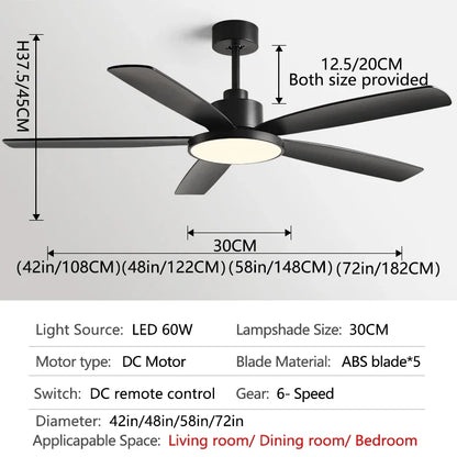 72Inch Ceiling Fan Light Strong Winds Living Room Restaurant DC Remote Control Fan Llights Black Modern Electric Fan 110V 220V