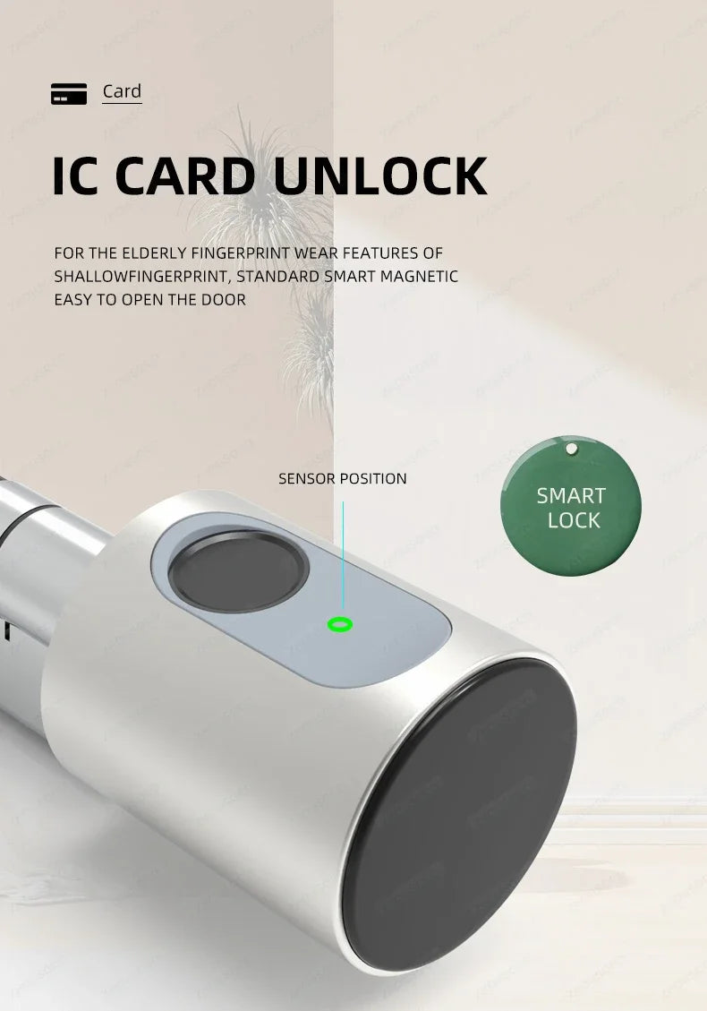 TUYA BLE Smart Home Door Lock DIY Cylinder Core Fingerprint APP Key IC Card Unlock Electronic Smart Lock Digital Keyless Replace