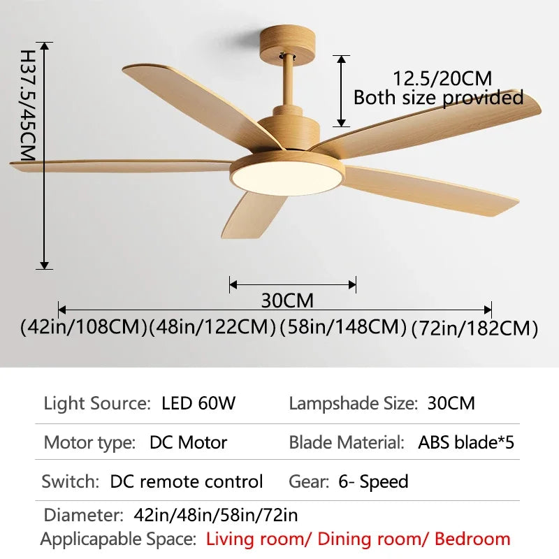 72Inch Ceiling Fan Light Strong Winds Living Room Restaurant DC Remote Control Fan Llights Black Modern Electric Fan 110V 220V