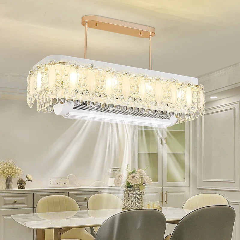 Nordic Crystal Ceiling Fan Light Led Electric Fan Pendant Lamp for Living Room Bedroom Intelligent Remote Control Fans Light