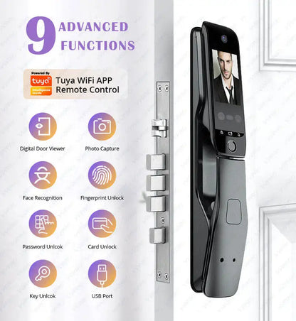 WiFi Tuya APP Voice Intercom Digital Door Lock  High Quanlity 3D Face Recognition Smart Door Lock With Camera