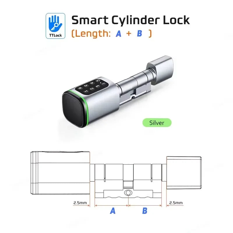 S1 Pro Adjustable TTLock APP Password RFID Card Euro Cylinder Lock Smart Door Lock Digital Keyless Replace Alexa