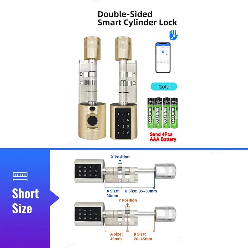 TTLock Keyless Smart Cylinder Fingerprint Lock with 4Pcs AAA Battery Adjustable Length Biometric Fingerprint Door Lock with App