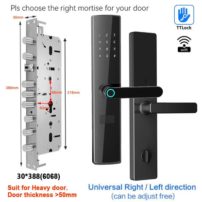 TTlock App Connect Without Gateway Smart Lock Wifi Remote Control Keyless Entry Digital  Fingerprint Door Lock with Keypad