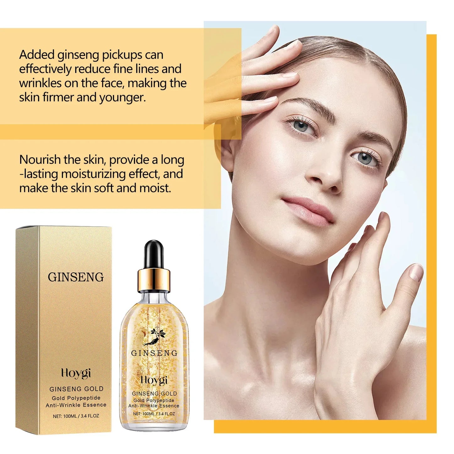 Gold Ginseng Face Essence Polypeptide Lightning Facial Serum for Skin Care 120ml