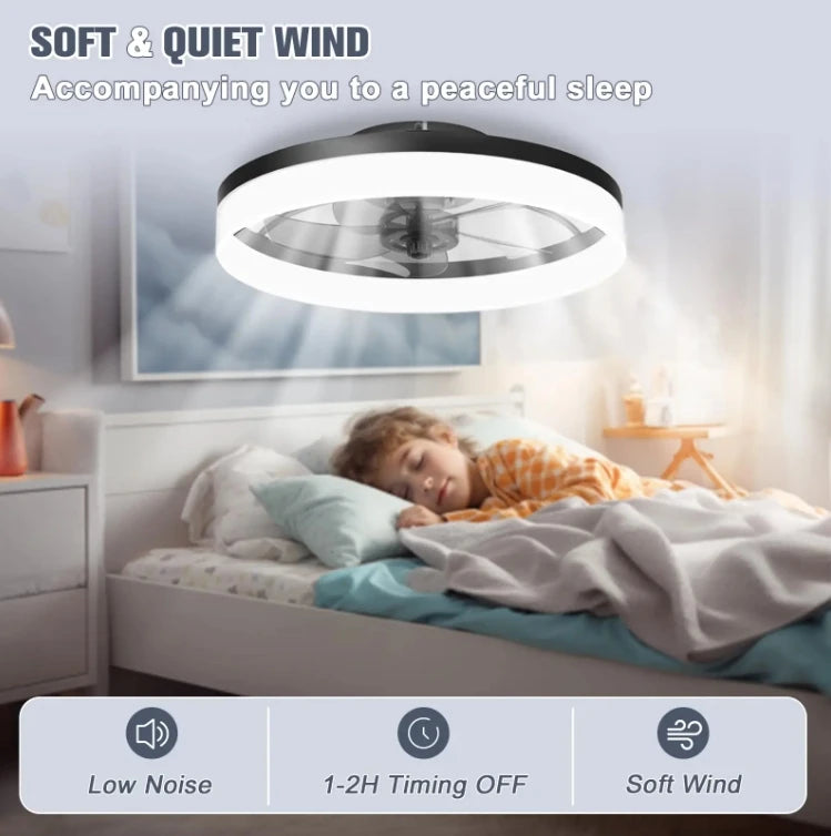 Modern LED Ceiling Fan With Light DC Motor 6-speed Timing Fan 50CM Low Floor Loft Remote Control Decorative Fan With Light