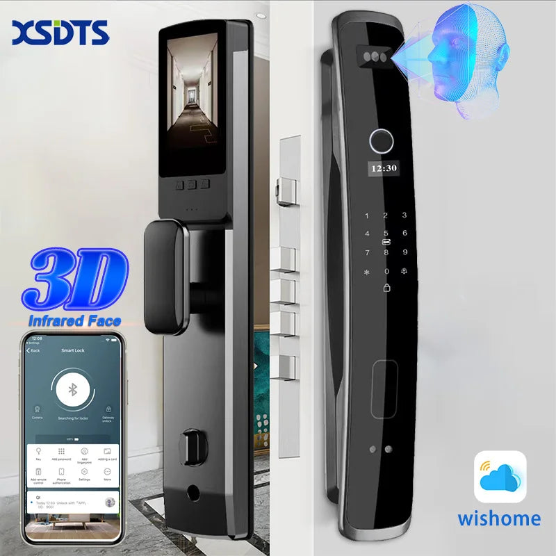 XSDTS 3D Biometric Security Face Camera Smart Door Lock Digital Password Electronic Key IC Card  APP Unlock Fingerprint Locks