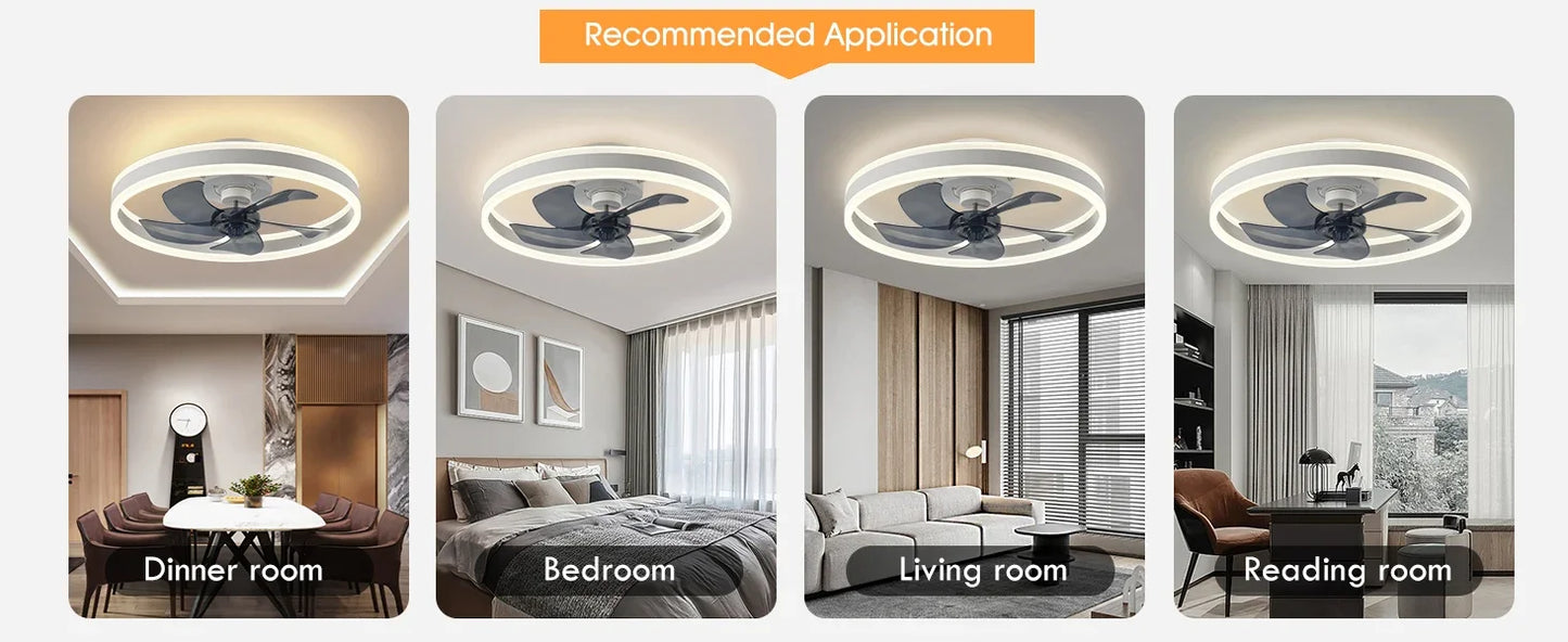 Modern LED Ceiling Fan With Light DC Motor 6-speed Timing Fan 50CM Low Floor Loft Remote Control Decorative Fan With Light
