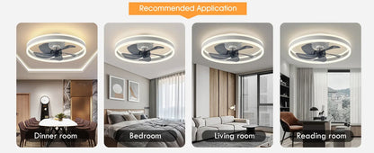 Modern LED Ceiling Fan With Light DC Motor 6-speed Timing Fan 50CM Low Floor Loft Remote Control Decorative Fan With Light