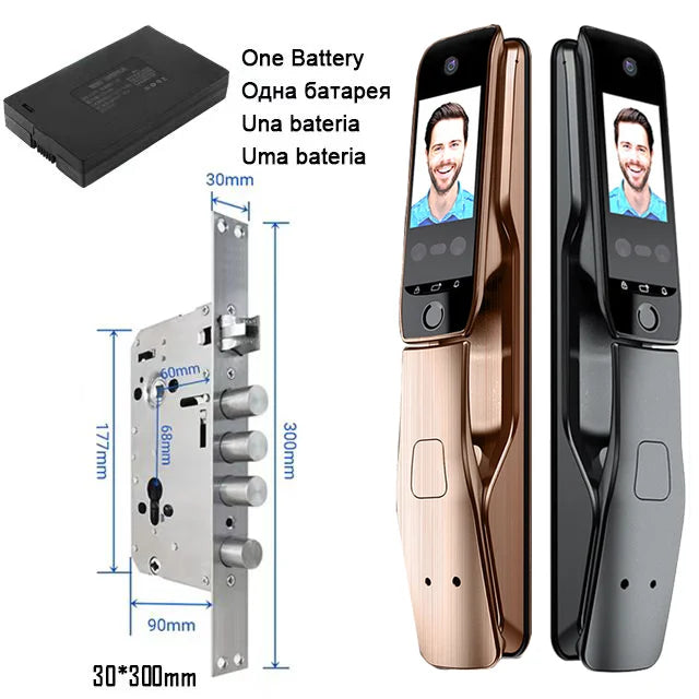WiFi Tuya APP Voice Intercom Digital Door Lock  High Quanlity 3D Face Recognition Smart Door Lock With Camera