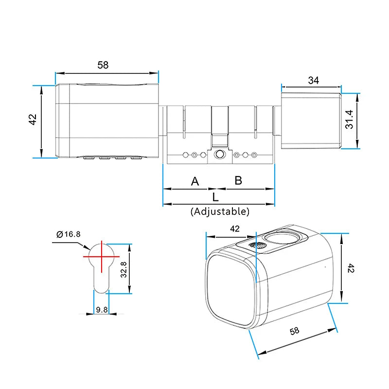 V1 Pro+ Version Adjustable TUYA APP Smart Life Fingerprint Password Digital RFID Card Cylinder Smart Door Lock for Home