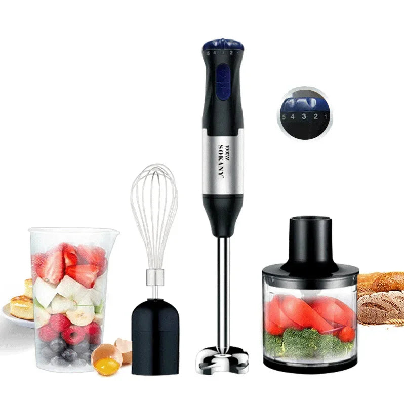 1000W Electric Stick Hand Blender 4 in 1 Handheld Mixer Stainless Steel Blade Vegetable Meat Immersion Egg Whisk Juicer Set