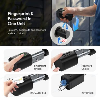 V1 Pro+ Version Adjustable TUYA APP Smart Life Fingerprint Password Digital RFID Card Cylinder Smart Door Lock for Home