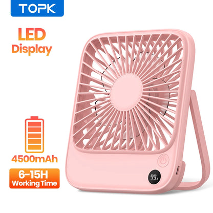 TOPK Desk Table Fan Rechargeable 2000mAh/4500mAh Battery Operated Desktop Fan Silent Thin Personal Fan with Power & Speed Displa