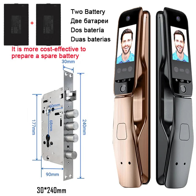 WiFi Tuya APP Voice Intercom Digital Door Lock  High Quanlity 3D Face Recognition Smart Door Lock With Camera