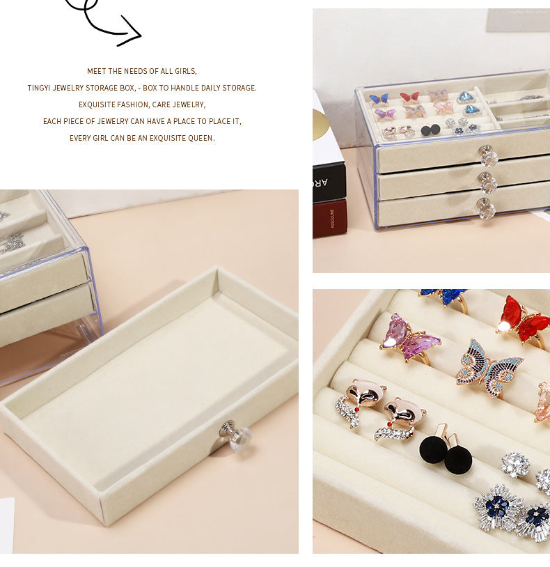 Three layer clear drawer earrings bracelet Jewelry storage box Earrings ring jewelry jewelry box