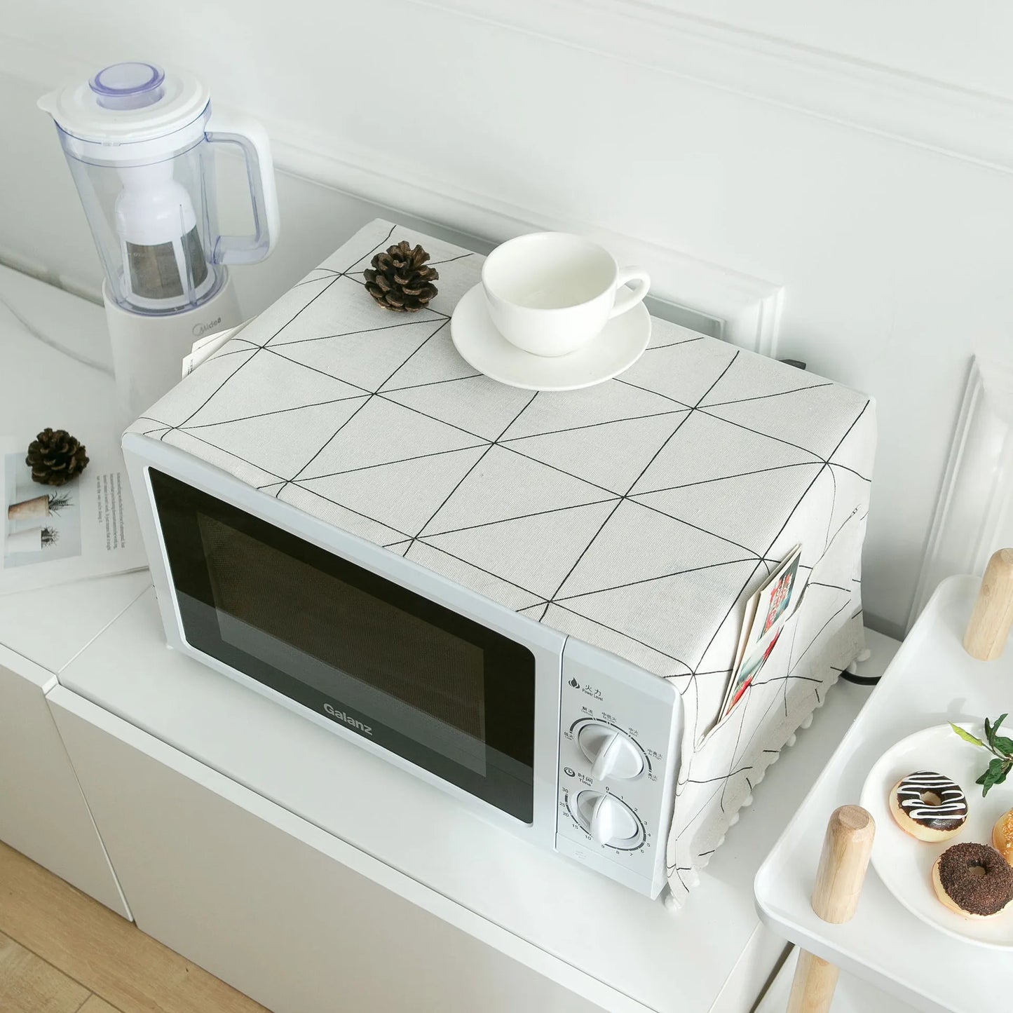 Microwave Oven Covers Nordic Plaid Dust-proof Cover All-purpose Linen Kitchen Accessories Side Pockets Storage Portable Modern