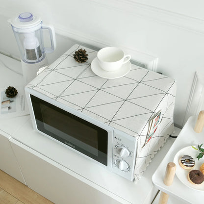 Microwave Oven Covers Nordic Plaid Dust-proof Cover All-purpose Linen Kitchen Accessories Side Pockets Storage Portable Modern