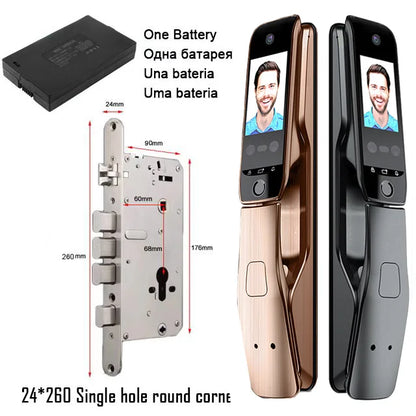 WiFi Tuya APP Voice Intercom Digital Door Lock  High Quanlity 3D Face Recognition Smart Door Lock With Camera