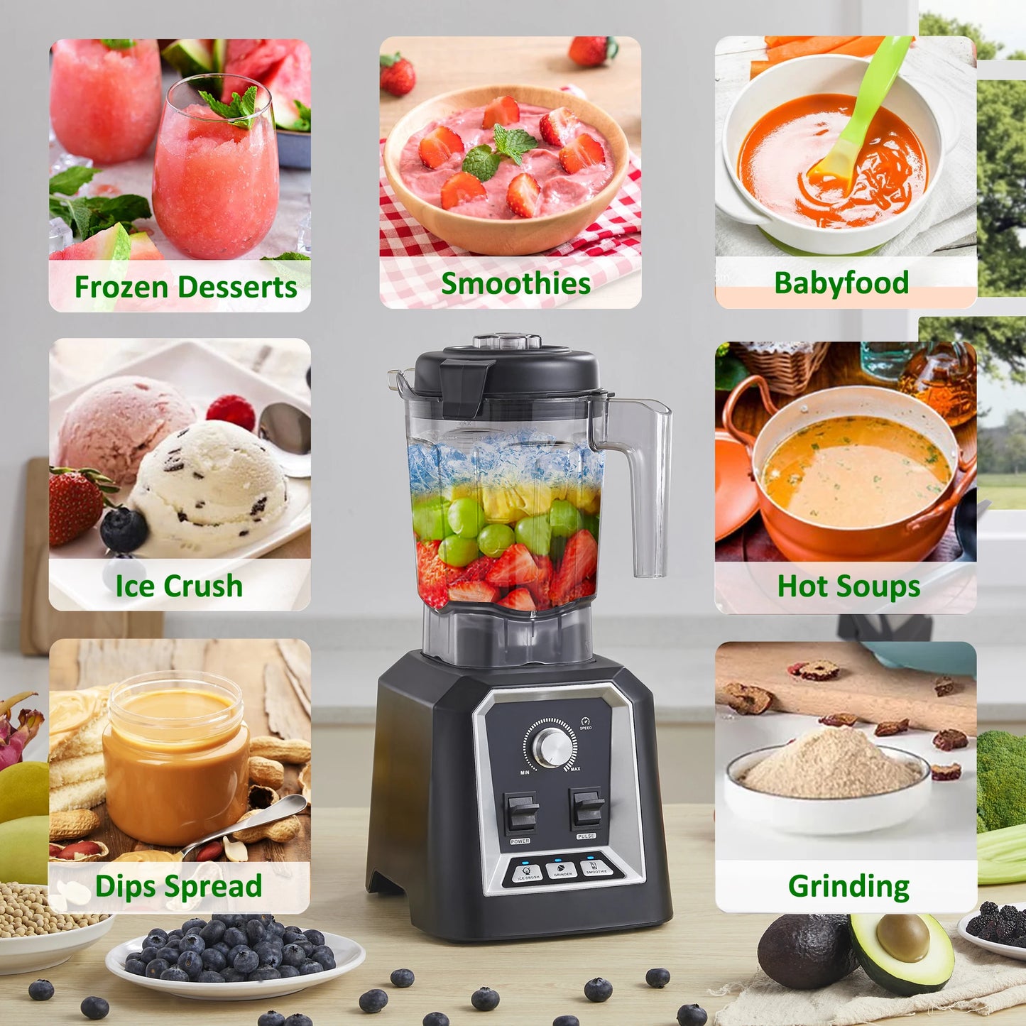 BioloMix Automatic Program Professional Kitchen Smoothie Blender BPA FREE 2L Low-profile Jar Food Mixer Juicer Ice Crusher