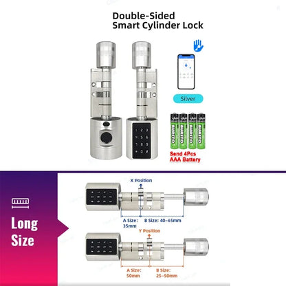 TTLock Keyless Smart Cylinder Fingerprint Lock with 4Pcs AAA Battery Adjustable Length Biometric Fingerprint Door Lock with App