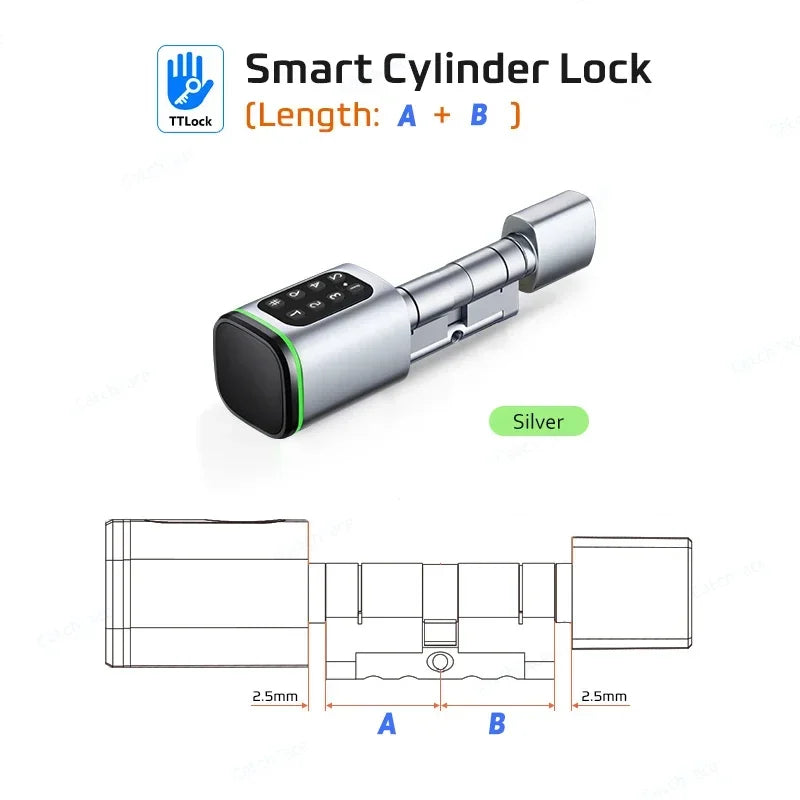 TTLock App Control Password RFID Card Euro Cylinder Door Lock Smart Lock Digital Keyless Replace Alexa (No Fingerprint)