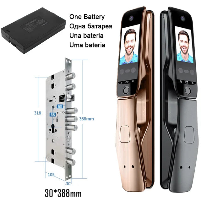 WiFi Tuya APP Voice Intercom Digital Door Lock  High Quanlity 3D Face Recognition Smart Door Lock With Camera