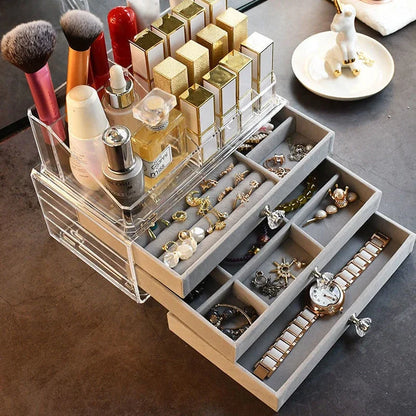 Jewelry Organizer With 3 Drawers Stackable Display Storage Earrings Necklace Bracelets Box Holder Case For Women