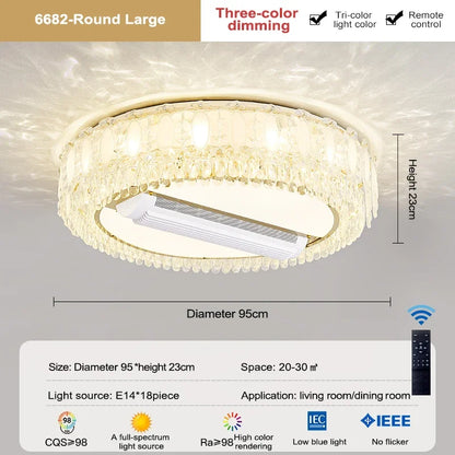 Nordic Crystal Ceiling Fan Light Led Electric Fan Pendant Lamp for Living Room Bedroom Intelligent Remote Control Fans Light