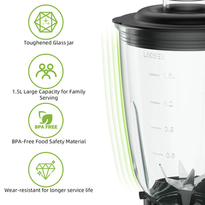 BioloMix Personal Blenders with 1.5L Glass Jar, 1300W Smoothie Blender Combo for Frozen Fruit Drinks, Sauces