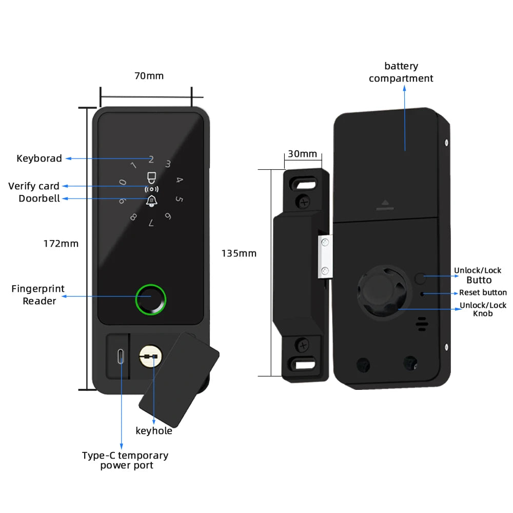 New RAYKUBE G18 Tuya Bluetooth Smart Glass Lock Fingerprint Electronic Digital Lock APP/IC Card/Password Unlock For Glass Door